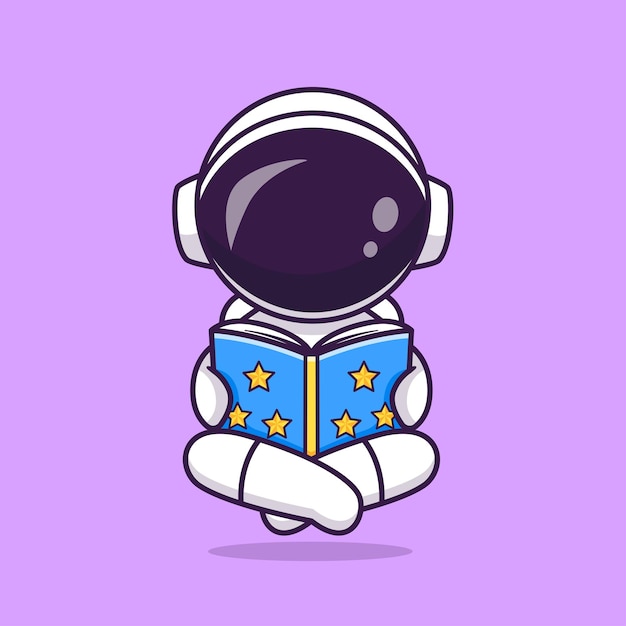 Schattige astronaut leesboek ruimte cartoon vector pictogram illustratie wetenschap onderwijs geïsoleerd plat