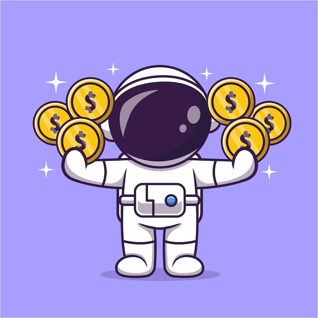 Gratis vector schattige astronaut met gouden munt cartoon vector pictogram illustratie wetenschap financiën pictogram geïsoleerd