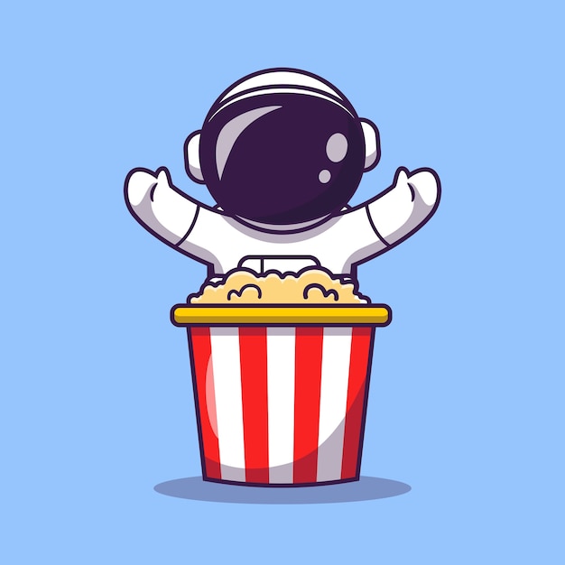 Schattige astronaut met popcorn Cartoon vectorillustratie pictogram. Wetenschap voedsel pictogram