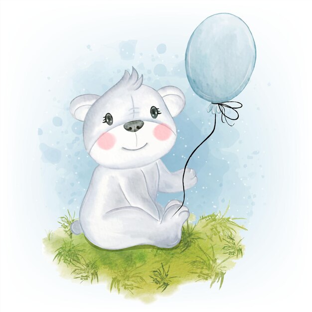 Schattige baby koala met blauwe ballon aquarel