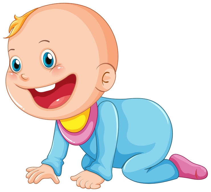 Gratis Vector schattige baby kruipende stripfiguur