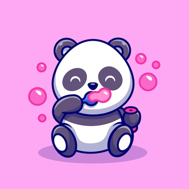 Schattige baby panda spelen zeepbellen cartoon vectorillustratie pictogram. dierlijke natuur pictogram concept geïsoleerd premium vector. platte cartoonstijl