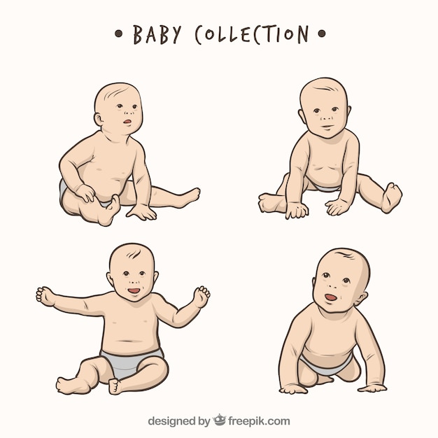 Gratis vector schattige baby's collectie in verschillende poses