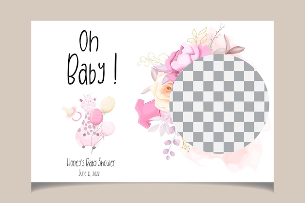 Gratis vector schattige baby shower ontwerpsjabloon met zoete bloemen