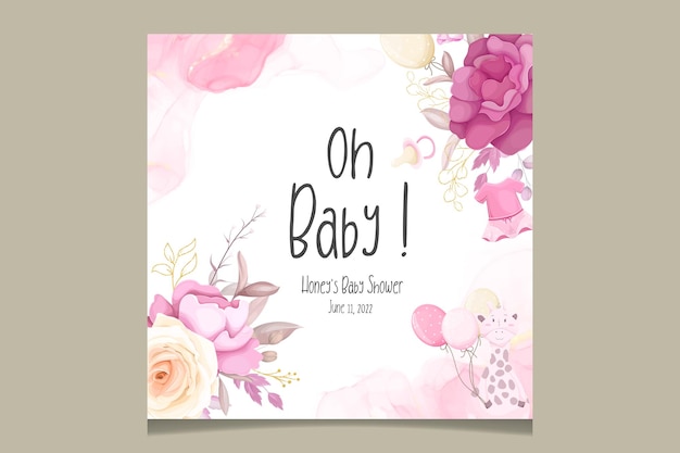 Schattige baby shower uitnodigingskaart met mooie bloemen