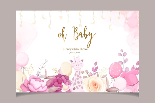 schattige baby shower uitnodigingskaart met mooie bloemen