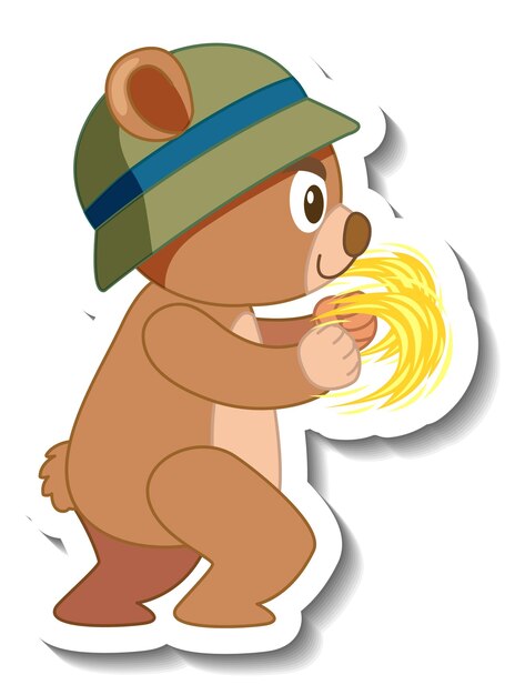 Schattige beer cartoon met hoed sticker zijaanzicht