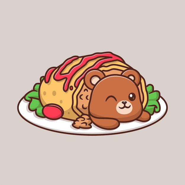 Gratis vector schattige beer taco voedsel op plaat cartoon vector pictogram illustratie dierlijk voedsel pictogram concept geïsoleerd