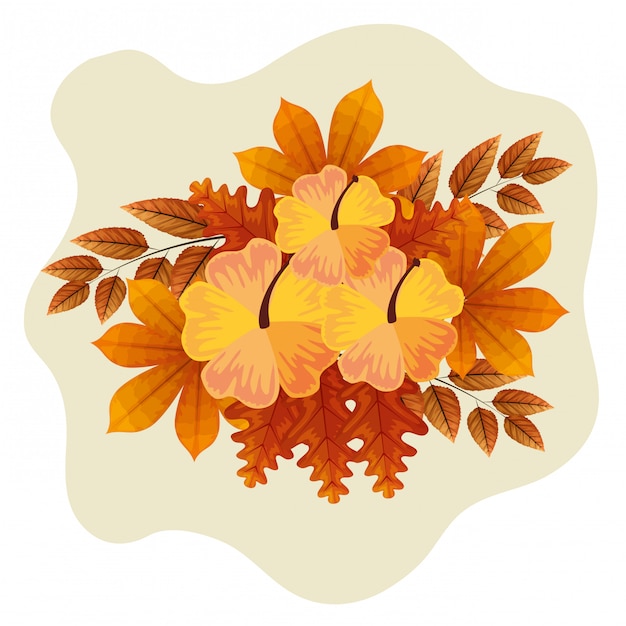 Gratis vector schattige bloemen met herfstbladeren