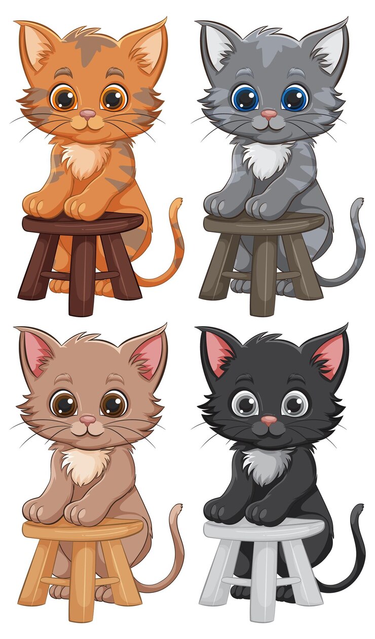 Gratis Vector schattige cartoon kittens op stoelen