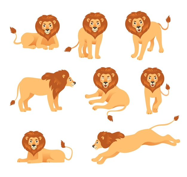 Schattige cartoon leeuw in verschillende poses illustratie
