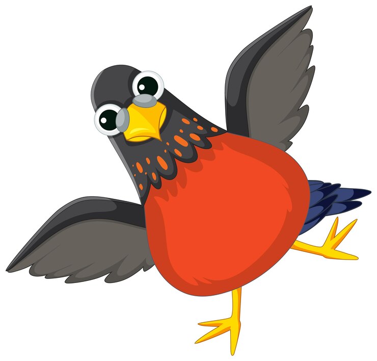 Gratis Vector schattige cartoonvogel die vleugels spreidt op één been