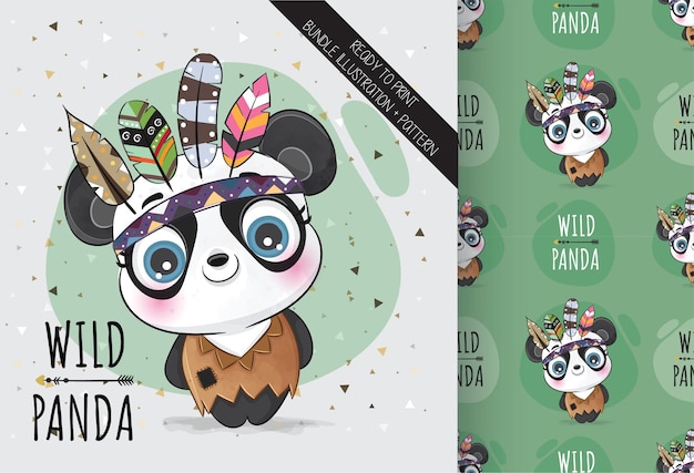 Schattige dieren boho panda illustratieIllustratie van achtergrond