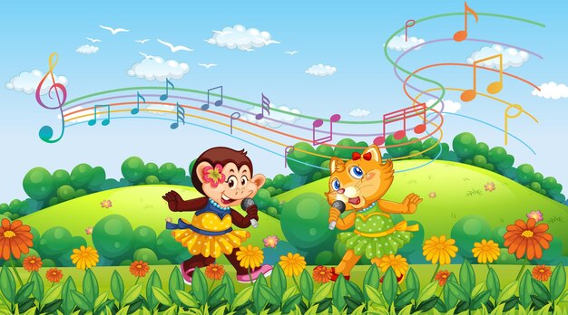 Schattige dieren optreden zingen in het park