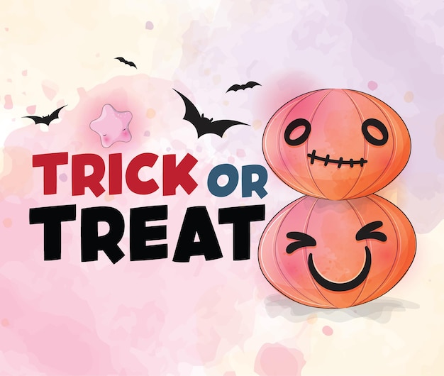 Gratis vector schattige dieren pompoen trick or treat halloween illustratie - schattige dieren aquarel halloween