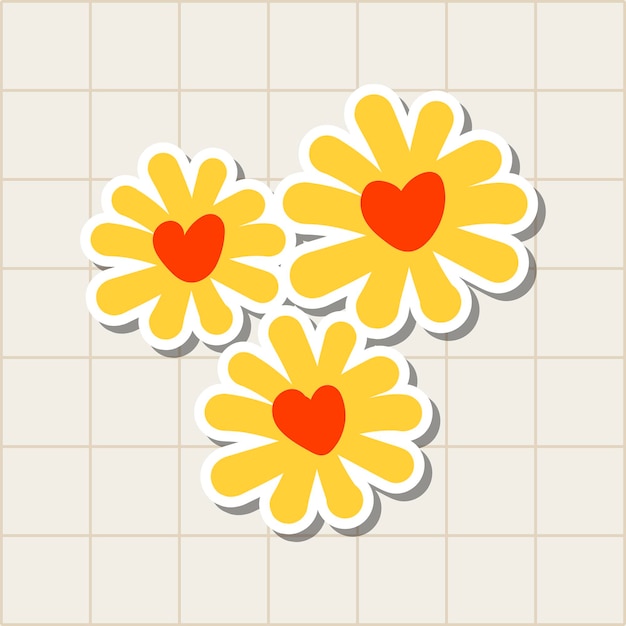 Schattige gele bloem sticker ontwerp element vector