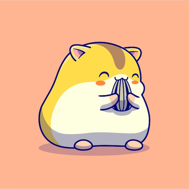 Gratis vector schattige hamster eten zonnebloemzaad stripfiguur. dierlijk voedsel geïsoleerd.