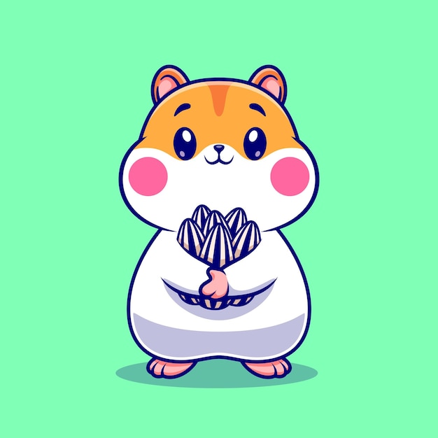 Gratis vector schattige hamster holding zonnebloemzaad cartoon vector icon illustratie. dierlijk voedsel pictogram geïsoleerd