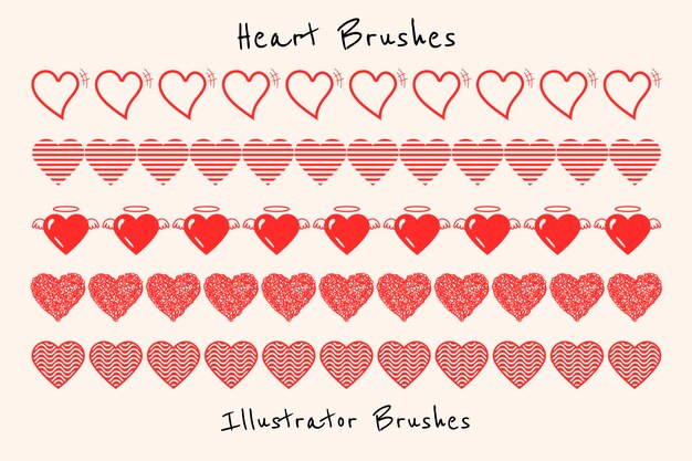 Schattige hart illustrator borstel, liefde patroon vector add-on set