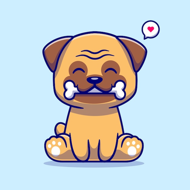 Schattige hond bijten bot Cartoon vectorillustratie pictogram. Dierlijk voedsel pictogram Concept geïsoleerd Premium Vector. Platte cartoonstijl