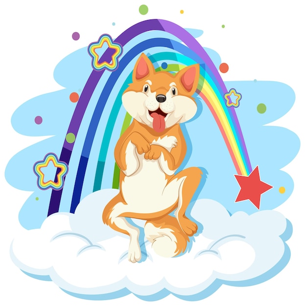 Schattige hond op de wolk met regenboog