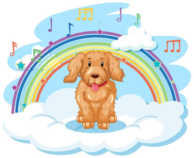 Schattige hond op de wolk met regenboog