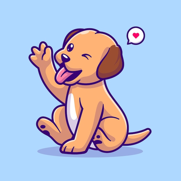 Schattige hond zwaaiende hand cartoon vector pictogram illustratie dier natuur pictogram concept geïsoleerd premium