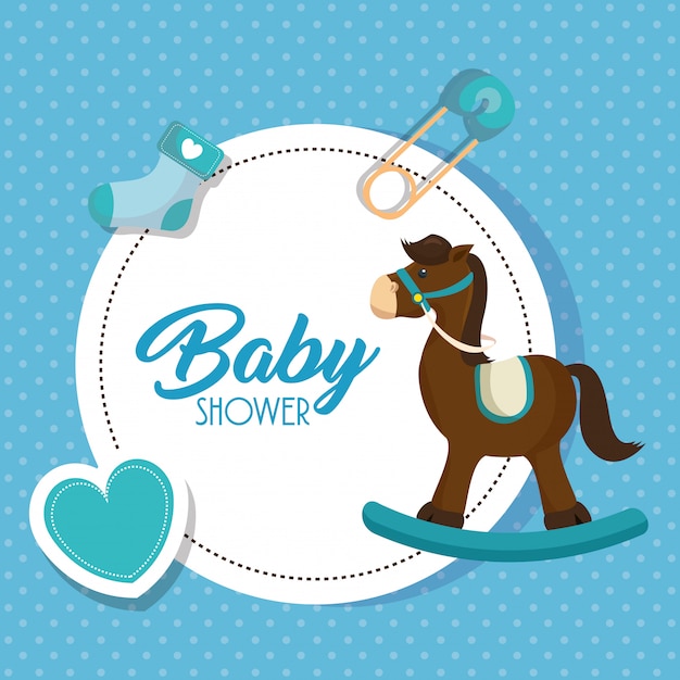 Gratis vector schattige houten paard baby douche kaart