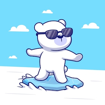 Schattige ijsberen surfen cartoon vectorillustratie pictogram. dierlijke sport pictogram concept geïsoleerd premium vector. platte cartoonstijl