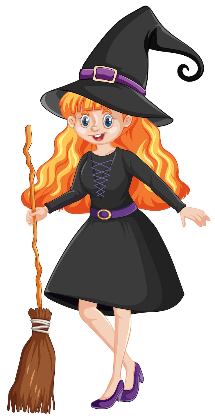 Gratis Vector schattige jonge heks stripfiguur