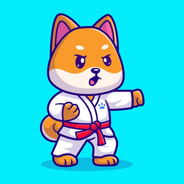 Schattige Karate Shiba Inu Hond Cartoon Vector Pictogram Illustratie Dier Sport Pictogram Concept Geïsoleerd Flat