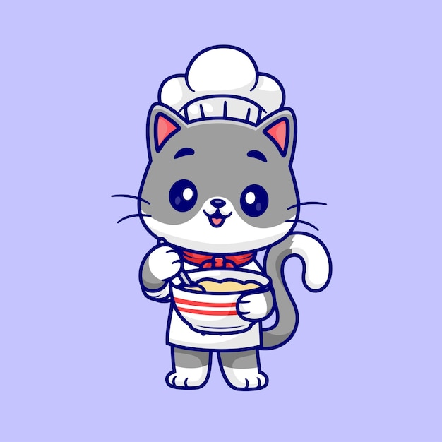 Gratis vector schattige kat chef-kok koken cartoon vector pictogram illustratie dierlijk voedsel pictogram concept geïsoleerde platte vector