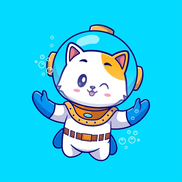 Gratis vector schattige kat duiker cartoon vector icon illustratie. dierlijke sport icon concept geïsoleerd premium plat