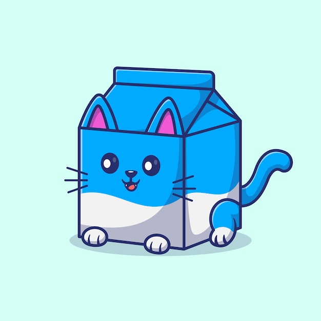 Gratis vector schattige kat melk doos cartoon vector pictogram illustratie dierlijke drank pictogram concept geïsoleerde platte vector