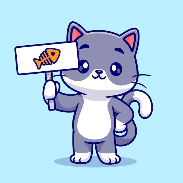 Schattige kat met visplank Cartoon vector pictogram illustratie dierlijke natuur pictogram concept geïsoleerd