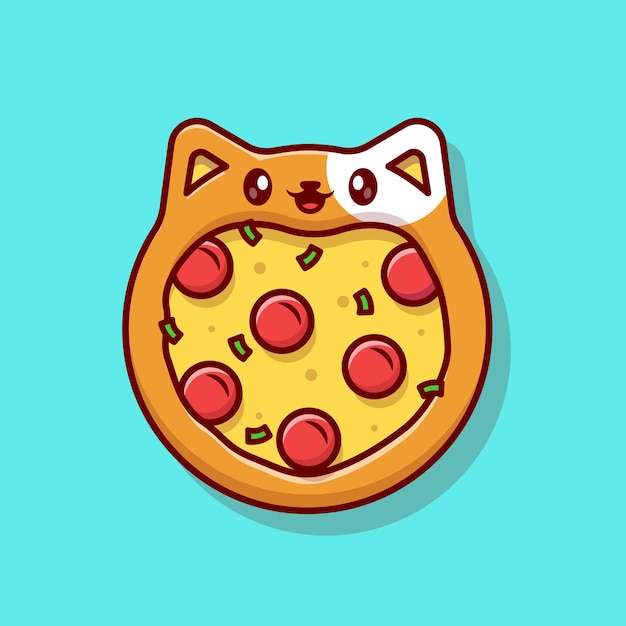 Schattige kat pizza cartoon vectorillustratie pictogram. dierlijk voedsel pictogram concept geïsoleerd premium vector