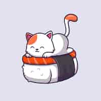 Gratis vector schattige kat sushi zalm cartoon vectorillustratie.