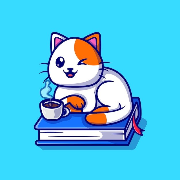 Schattige kat zittend op boek Cartoon vectorillustratie pictogram. Dierlijk onderwijs pictogram concept geïsoleerd Premium Vector. Platte cartoonstijl