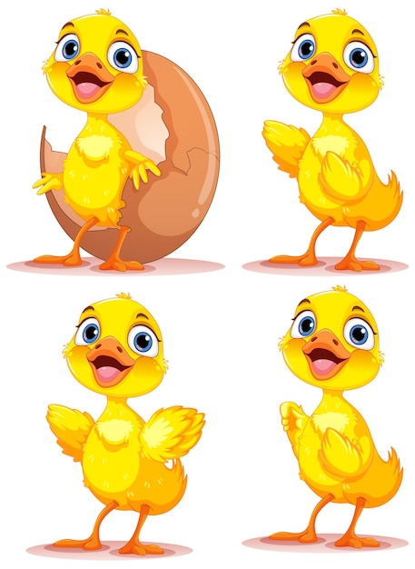 Gratis vector schattige kleine eend-personagecollectie