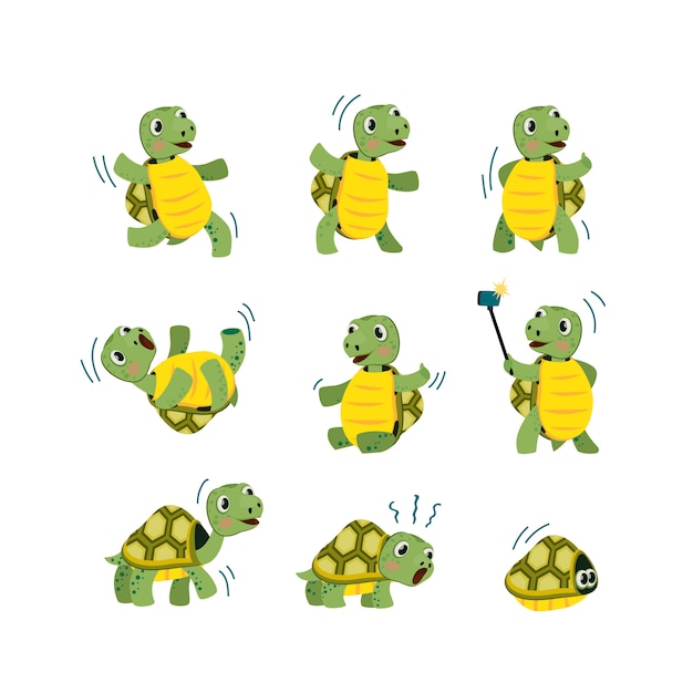 Gratis vector schattige kleine schildpad set