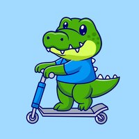 Schattige krokodil spelen scooter cartoon vectorillustratie pictogram. dierenvervoer geïsoleerd plat