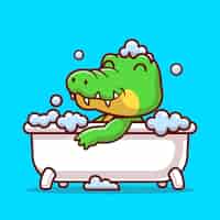 Gratis vector schattige krokodil zwemmen in bad cartoon vector pictogram illustratie dierlijke natuur pictogram geïsoleerd