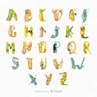 Gratis vector schattige letters gemaakt van schattige dieren