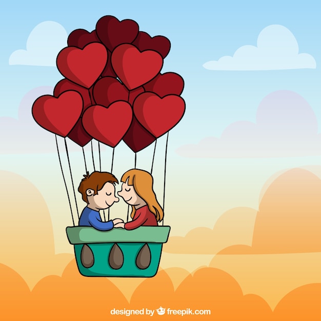 Gratis vector schattige liefde paar in een ballon
