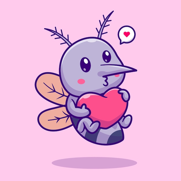 Schattige mug houden liefde hart cartoon vector pictogram illustratie dierlijke natuur pictogram geïsoleerd