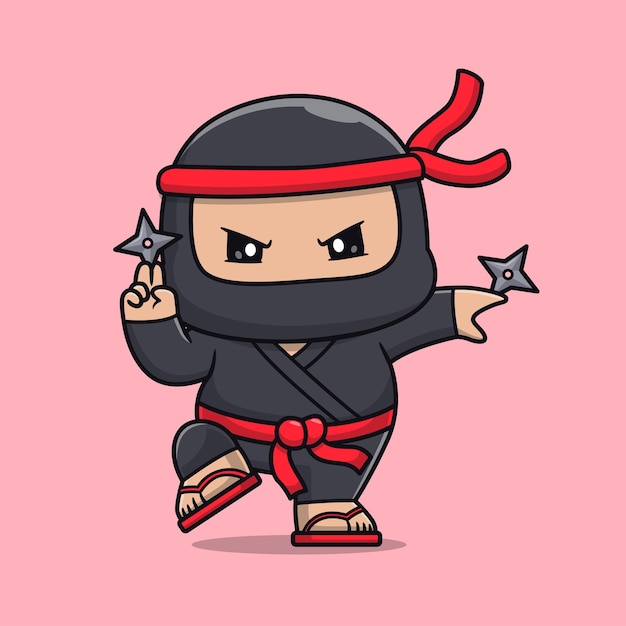 Gratis vector schattige ninja met shuriken cartoon vector icon illustratie mensen vakantie pictogram concept geïsoleerd plat