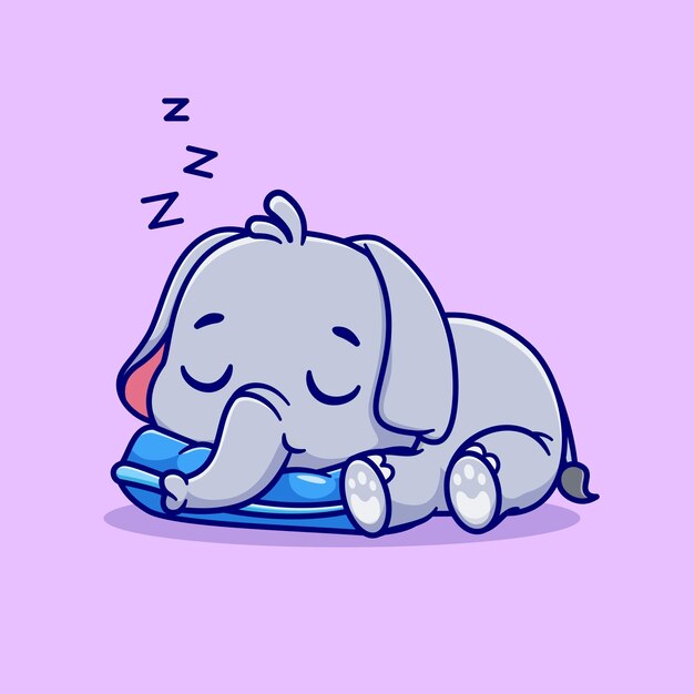 Schattige olifant slapen op kussen Cartoon vectorillustratie pictogram. Dierlijke natuur pictogram geïsoleerd plat