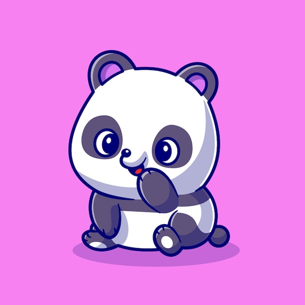 Schattige Panda Glimlachend Cartoon Vector Icon Illustratie. Dierlijke natuur pictogram Concept geïsoleerd Premium Vector. Platte cartoonstijl