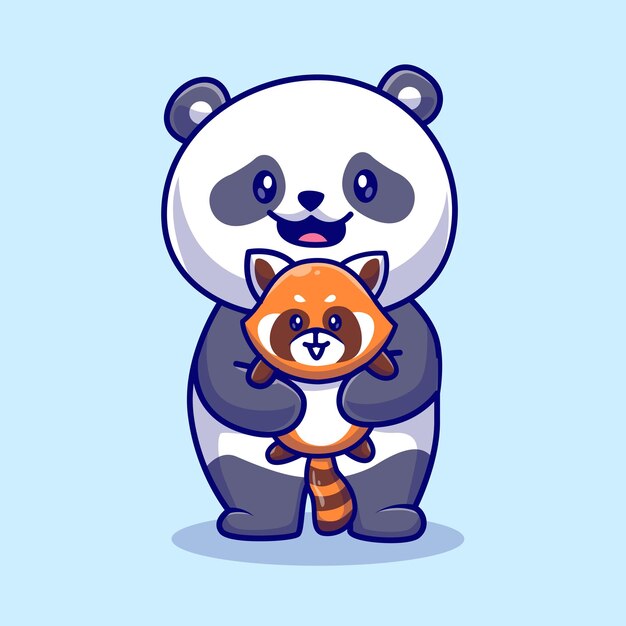 Schattige Panda Holding Baby Rode Panda Cartoon Vector Icon Illustratie. Dierlijke natuur pictogram geïsoleerd plat