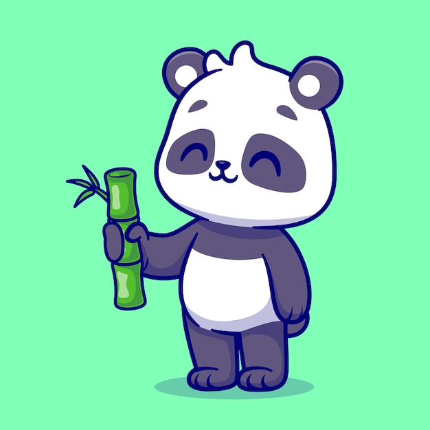 Gratis vector schattige panda holding bamboe cartoon vector pictogram illustratie dierlijke natuur pictogram concept geïsoleerd flat